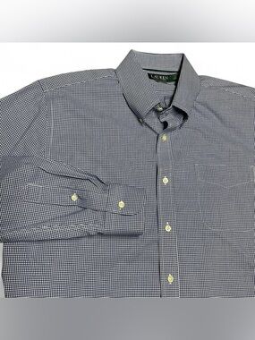 Lauren Ralph Lauren Dress Shirt Mens 17 34/35 White Blue Striped 100% Cotton